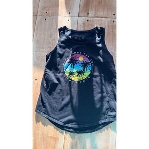 Life is Good Mens Crusher Tank Top Gray Here Comes The Sun Palm Tree Graphic M